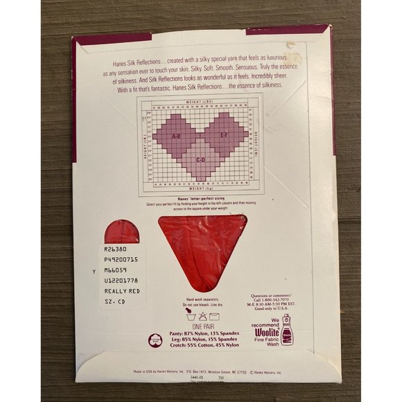 Hanes Silk Reflection, Silky, Sandalfoot Pantyhose. Size CD REALLY RED NOS - Picture 2 of 7